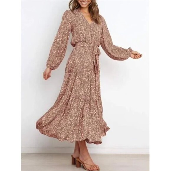 NWT Pretty Garden Dress Sz L Mauve Long Sleeve Floral Boho Maxi Poetic Romantic - Picture 8 of 13